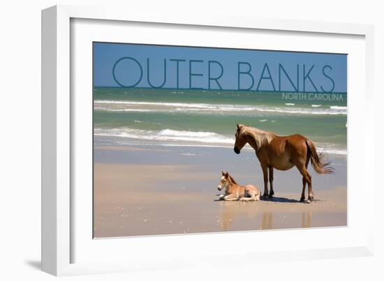 Pony and Foal - Outer Banks, North Carolina-Lantern Press-Framed Art Print