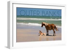 Pony and Foal - Outer Banks, North Carolina-Lantern Press-Framed Art Print