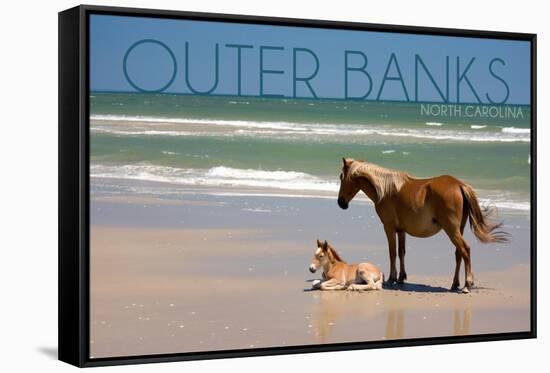 Pony and Foal - Outer Banks, North Carolina-Lantern Press-Framed Stretched Canvas