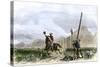 Pony Express Rider Passing Workers Raising Telegraph Poles, 1860s-null-Stretched Canvas