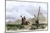 Pony Express Rider Passing Workers Raising Telegraph Poles, 1860s-null-Mounted Giclee Print