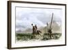 Pony Express Rider Passing Workers Raising Telegraph Poles, 1860s-null-Framed Giclee Print