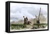 Pony Express Rider Passing Workers Raising Telegraph Poles, 1860s-null-Framed Stretched Canvas