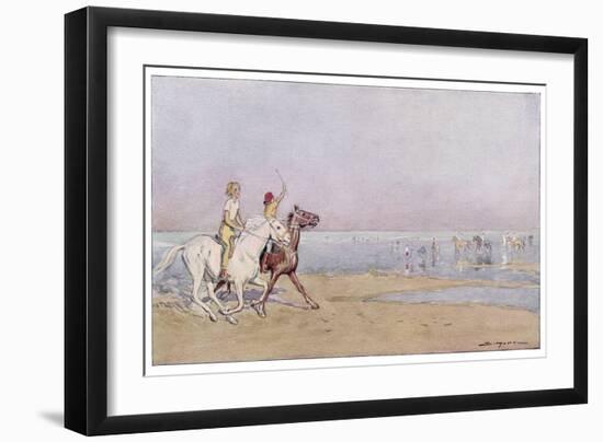 Pony Riding on the Beach at Deauville France-J. Simont-Framed Art Print