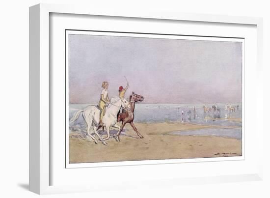 Pony Riding on the Beach at Deauville France-J. Simont-Framed Art Print