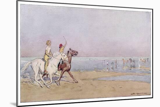 Pony Riding on the Beach at Deauville France-J. Simont-Mounted Art Print