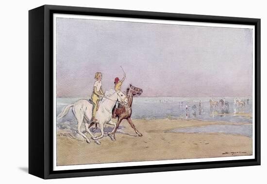 Pony Riding on the Beach at Deauville France-J. Simont-Framed Stretched Canvas