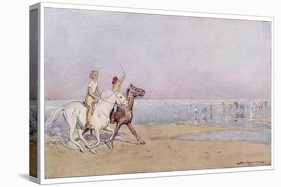 Pony Riding on the Beach at Deauville France-J. Simont-Stretched Canvas