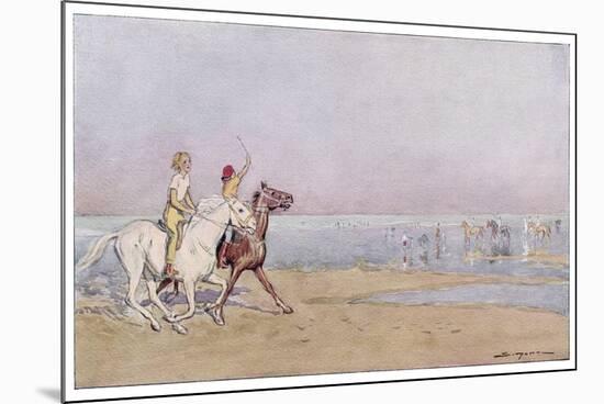 Pony Riding on the Beach at Deauville France-J. Simont-Mounted Premium Giclee Print