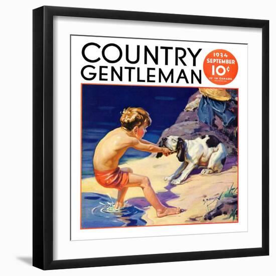 "Pooch Doesn't Want to Swim," Country Gentleman Cover, September 1, 1934-Henry Hintermeister-Framed Giclee Print