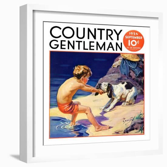 "Pooch Doesn't Want to Swim," Country Gentleman Cover, September 1, 1934-Henry Hintermeister-Framed Giclee Print