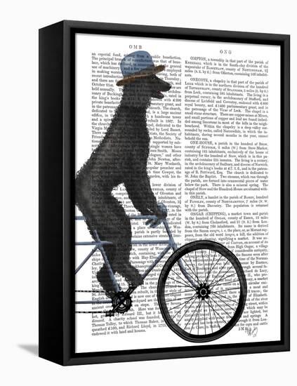 Poodle on Bicycle, Black-Fab Funky-Framed Stretched Canvas