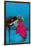 Poodle Playing Piano, Retro-null-Framed Art Print