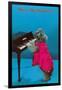 Poodle Playing Piano, Retro-null-Framed Art Print