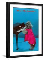 Poodle Playing Piano, Retro-null-Framed Art Print