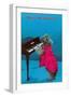 Poodle Playing Piano, Retro-null-Framed Art Print