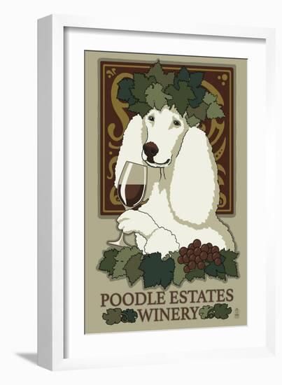 Poodle - Retro Winery Ad-Lantern Press-Framed Art Print