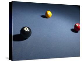 Pool Balls on Blue Felt Pool Table-null-Stretched Canvas