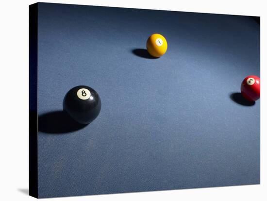 Pool Balls on Blue Felt Pool Table-null-Stretched Canvas