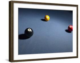 Pool Balls on Blue Felt Pool Table-null-Framed Photographic Print