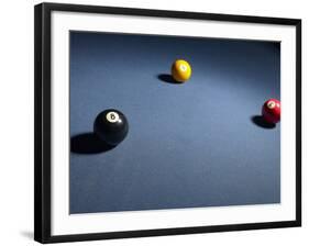 Pool Balls on Blue Felt Pool Table-null-Framed Photographic Print