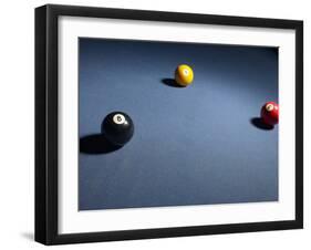 Pool Balls on Blue Felt Pool Table-null-Framed Photographic Print