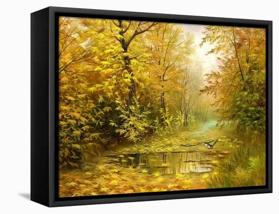 Pool On Road To Autumn Wood-balaikin2009-Framed Stretched Canvas