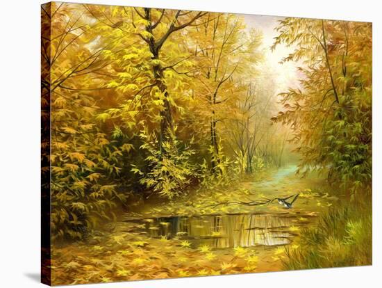 Pool On Road To Autumn Wood-balaikin2009-Stretched Canvas