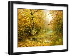 Pool On Road To Autumn Wood-balaikin2009-Framed Art Print