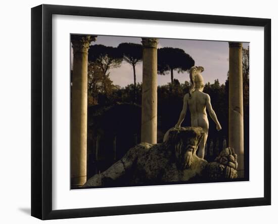 Pool Surrounded by Marble Statues and Graceful Arches in Gardens of Hadrian's Villa at Tivoli-Gjon Mili-Framed Photographic Print