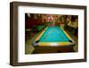 Pool table lit by electric lights in a restaurant and bar in Shoshone, CA near Death Valley Nati...-null-Framed Premium Photographic Print