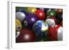 Pool Table with Balls and One of Them as Planet Earth-null-Framed Art Print