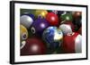 Pool Table with Balls and One of Them as Planet Earth-null-Framed Art Print