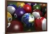 Pool Table with Balls and One of Them as Planet Earth-null-Framed Art Print