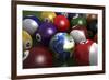 Pool Table with Balls and One of Them as Planet Earth-null-Framed Art Print