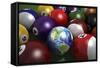 Pool Table with Balls and One of Them as Planet Earth-null-Framed Stretched Canvas