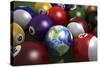 Pool Table with Balls and One of Them as Planet Earth-null-Stretched Canvas