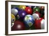 Pool Table with Balls and One of Them as Planet Earth-null-Framed Art Print