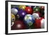 Pool Table with Balls and One of Them as Planet Earth-null-Framed Art Print