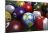 Pool Table with Balls and One of Them as Planet Earth-null-Mounted Premium Giclee Print