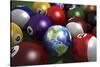 Pool Table with Balls and One of Them as Planet Earth-null-Stretched Canvas