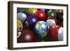 Pool Table with Balls and One of Them as Planet Earth-null-Framed Art Print