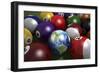 Pool Table with Balls and One of Them as Planet Earth-null-Framed Art Print