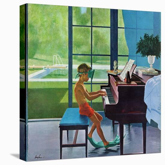 "Poolside Piano Practice," June 11, 1960-George Hughes-Stretched Canvas