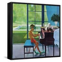 "Poolside Piano Practice," June 11, 1960-George Hughes-Framed Stretched Canvas