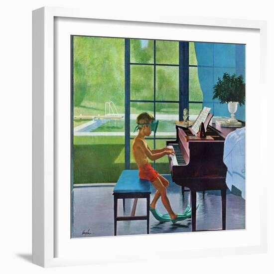 "Poolside Piano Practice," June 11, 1960-George Hughes-Framed Premium Giclee Print