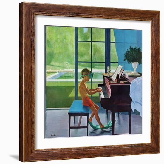 "Poolside Piano Practice," June 11, 1960-George Hughes-Framed Giclee Print