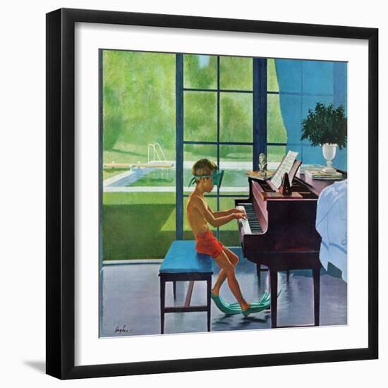 "Poolside Piano Practice," June 11, 1960-George Hughes-Framed Giclee Print