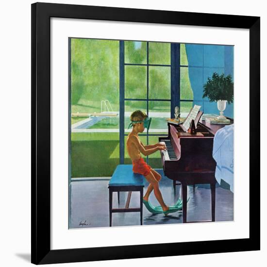 "Poolside Piano Practice," June 11, 1960-George Hughes-Framed Giclee Print