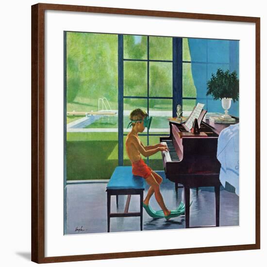 "Poolside Piano Practice," June 11, 1960-George Hughes-Framed Giclee Print